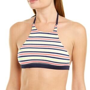 Milly Cabana High Neck Halter Neon Stripe Eyelet Bikini Top size Medium